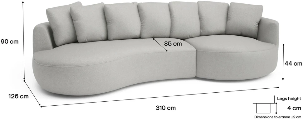 Citysofa 4 vietų dešinioji kampinė sofa Belleville - Sidabro