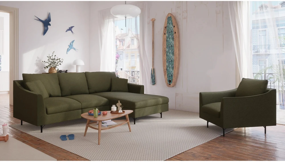 Citysofa 4 vietų dešinioji kampinė sofa Alfama - Žalia