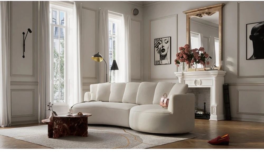 Citysofa 4 vietų dešinioji kampinė sofa Belleville - Kreminė