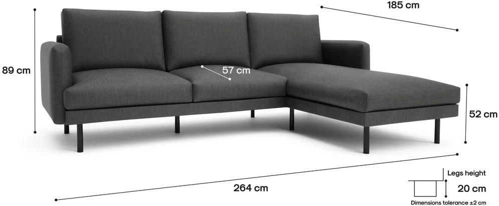 Citysofa 4 vietų dešinioji kampinė sofa Brera - Tamsiai pilka