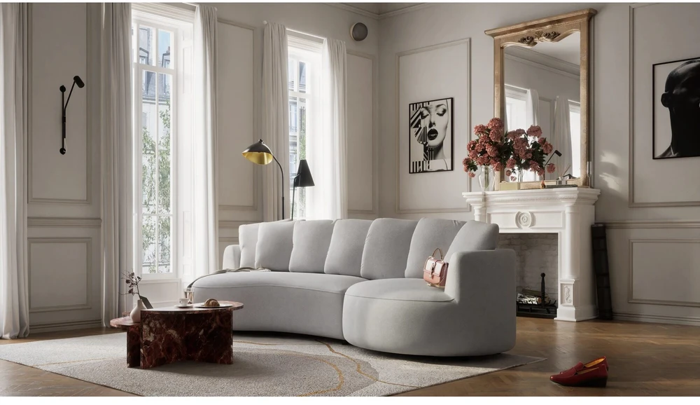 Citysofa 4 vietų dešinioji kampinė sofa Belleville - Sidabro
