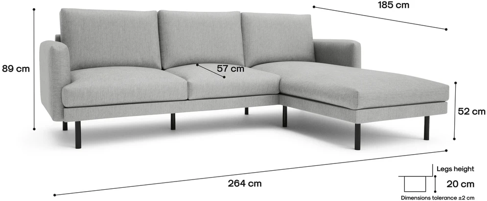 Citysofa 4 vietų dešinioji kampinė sofa Brera - Pilka