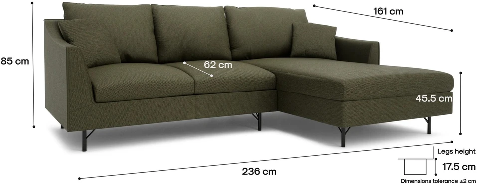 Citysofa 4 vietų dešinioji kampinė sofa Alfama - Žalia
