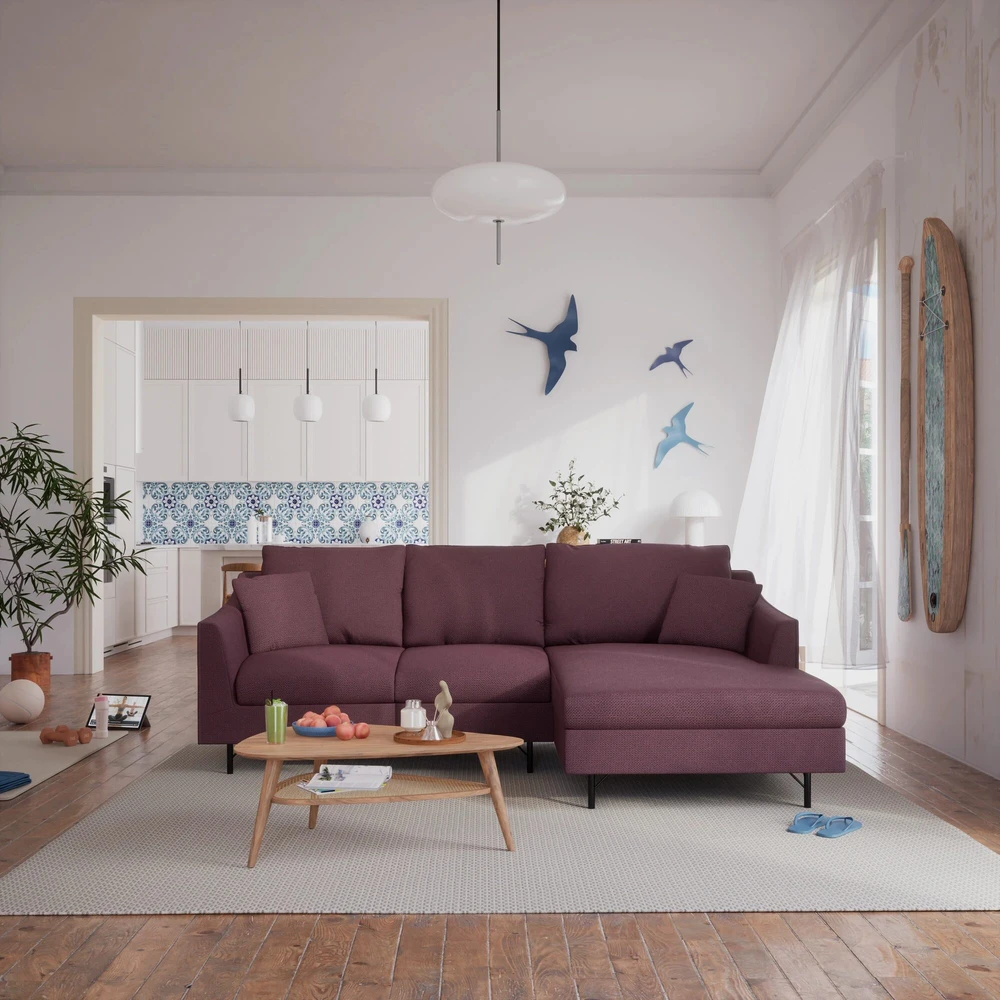 Citysofa 4 vietų dešinioji kampinė sofa Alfama - Bordo