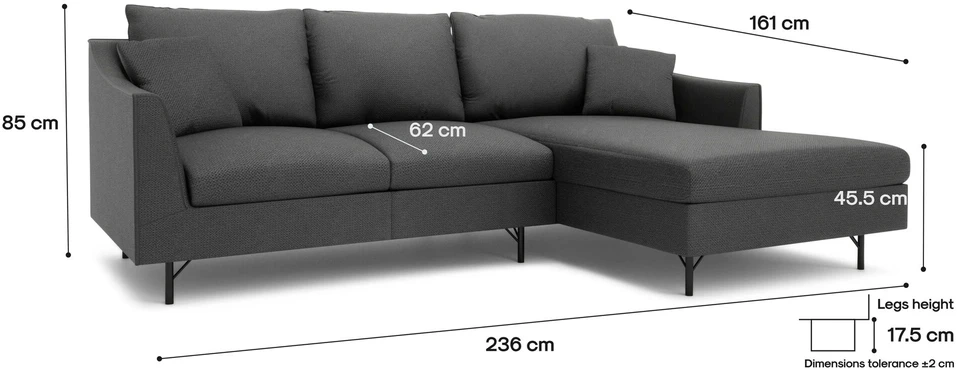 Citysofa 4 vietų dešinioji kampinė sofa Alfama - Tamsiai pilka