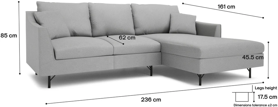 Citysofa 4 vietų dešinioji kampinė sofa Alfama - Pilka