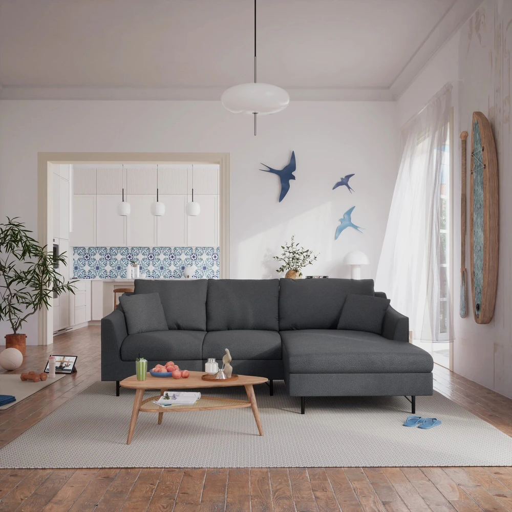 Citysofa 4 vietų dešinioji kampinė sofa Alfama - Tamsiai pilka