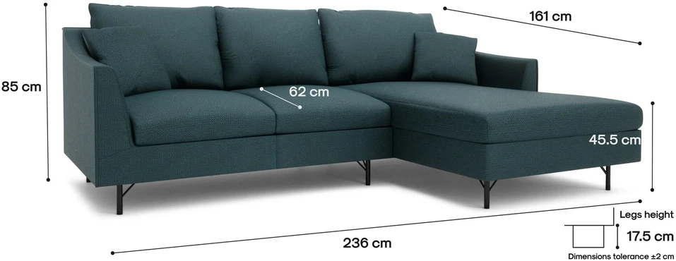 Citysofa 4 vietų dešinioji kampinė sofa Alfama - Gili mėlyna