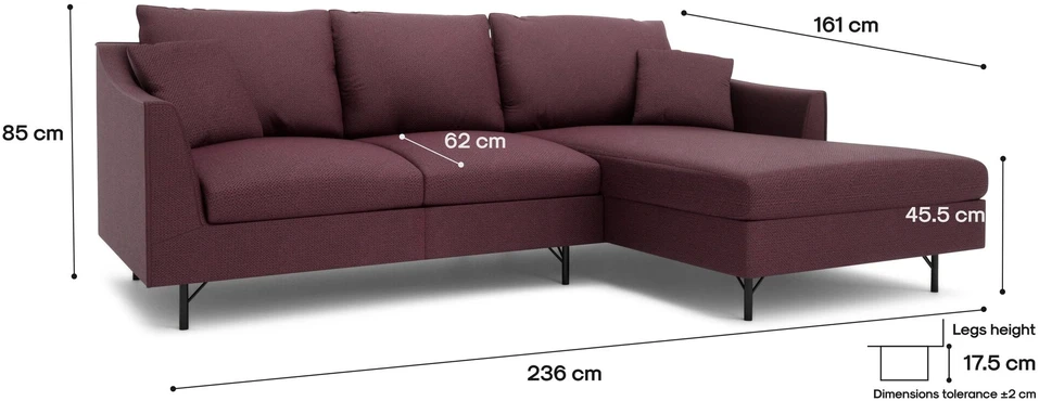 Citysofa 4 vietų dešinioji kampinė sofa Alfama - Bordo