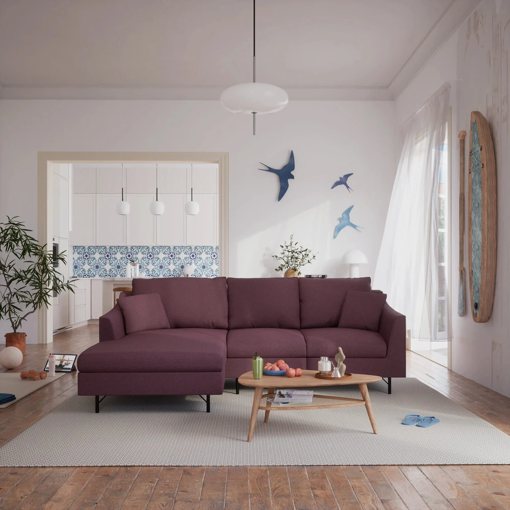 Citysofa 4 vietų kairioji kampinė sofa Alfama - Bordo