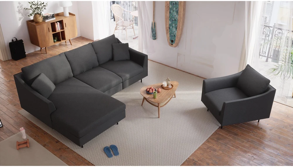 Citysofa 4 vietų kairioji kampinė sofa Alfama - Tamsiai pilka