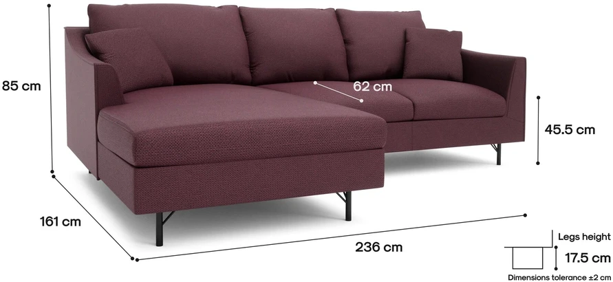 Citysofa 4 vietų kairioji kampinė sofa Alfama - Bordo