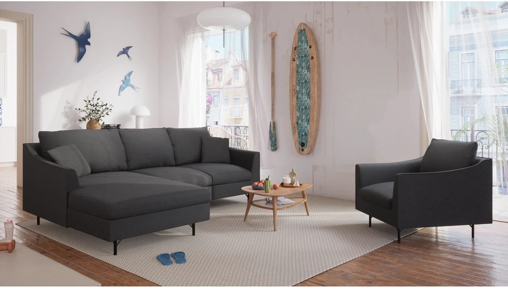Citysofa 4 vietų kairioji kampinė sofa Alfama - Tamsiai pilka