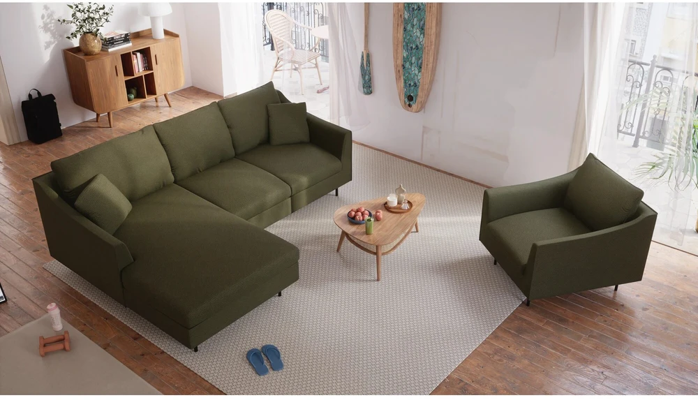 Citysofa 4 vietų kairioji kampinė sofa Alfama - Žalia