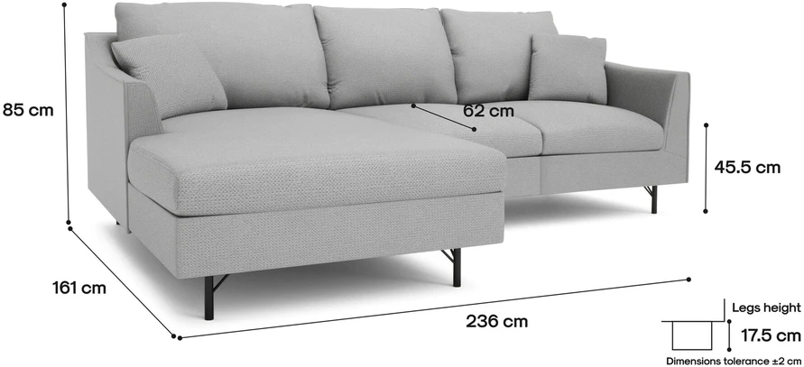 Citysofa 4 vietų kairioji kampinė sofa Alfama - Pilka