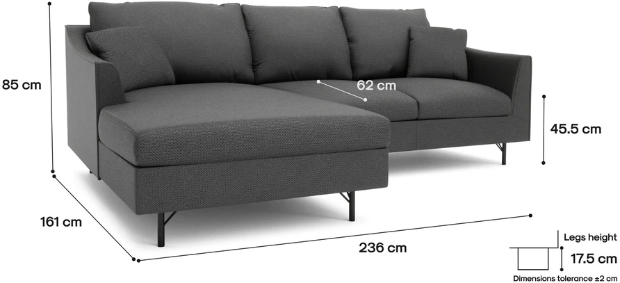 Citysofa 4 vietų kairioji kampinė sofa Alfama - Tamsiai pilka