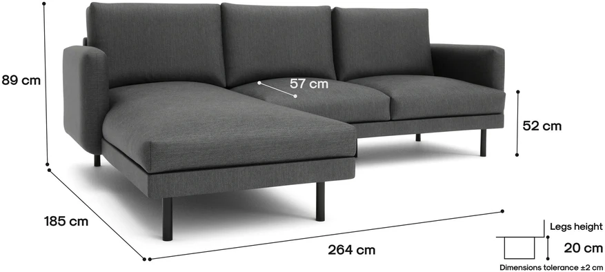 Citysofa 4 vietų kairioji kampinė sofa Brera - Tamsiai pilka