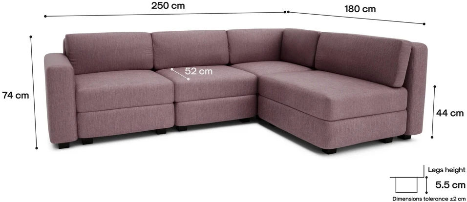 Citysofa 4 vietų kampinė modulinė sofa GRACIA - Dulsvai rožinė
