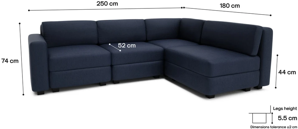 Citysofa 4 vietų kampinė modulinė sofa GRACIA - Tamsiai mėlyna