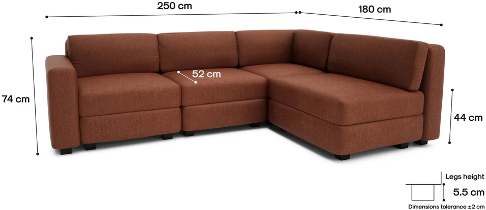 Citysofa 4 vietų kampinė modulinė sofa GRACIA - Terakota