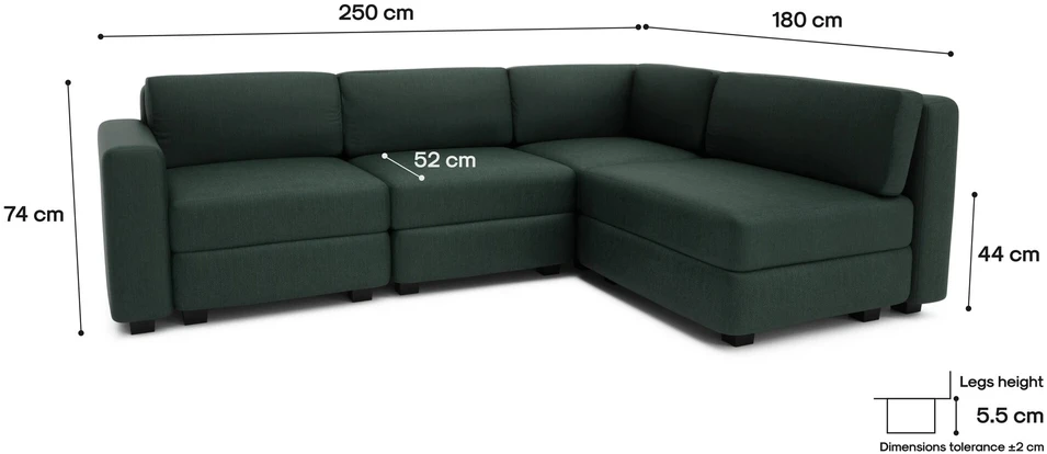 Citysofa 4 vietų kampinė modulinė sofa GRACIA - Žalia