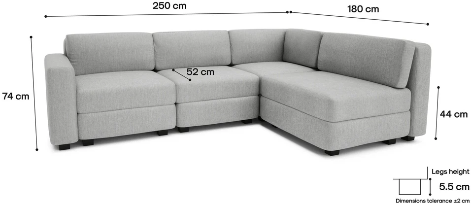Citysofa 4 vietų kampinė modulinė sofa GRACIA - Pilka