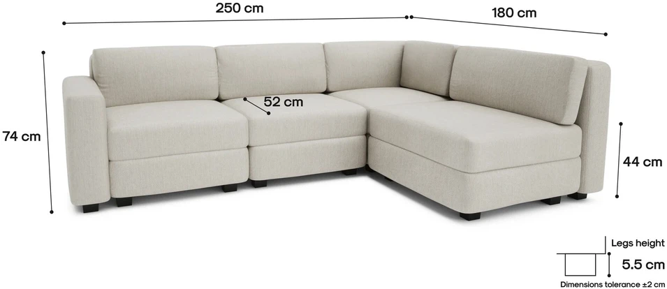 Citysofa 4 vietų kampinė modulinė sofa GRACIA - Kreminė smėlio