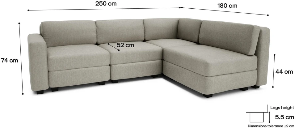 Citysofa 4 vietų kampinė modulinė sofa GRACIA - Smėlio pilka