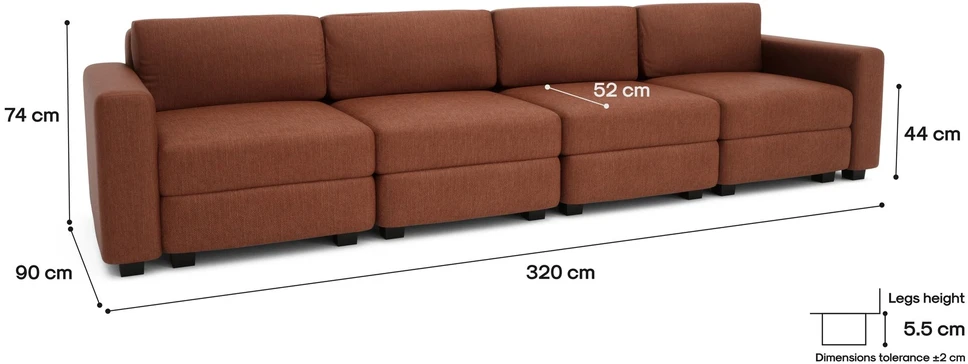 Citysofa 4 vietų modulinė sofa GRACIA - Terakota