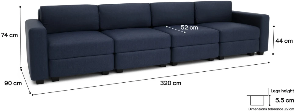 Citysofa 4 vietų modulinė sofa GRACIA - Tamsiai mėlyna