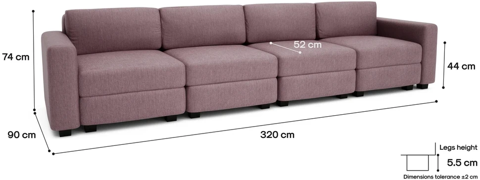 Citysofa 4 vietų modulinė sofa GRACIA - Dulsvai rožinė
