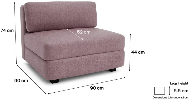Citysofa Didelis vienetinis modulis GRACIA - Dulsvai rožinė