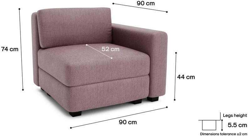 Citysofa Galinis modulis GRACIA - Dulsvai rožinė