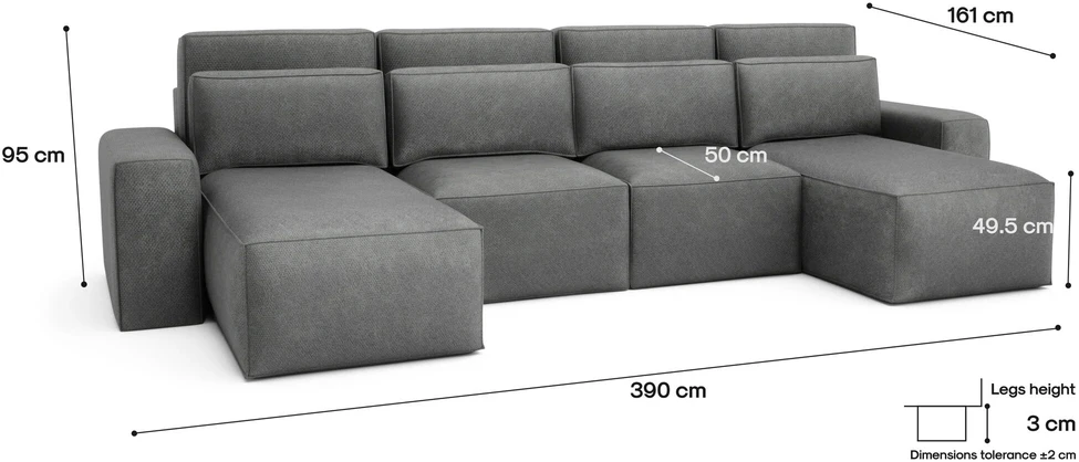 Citysofa U formos kampinė sofa-lova Jordaan - Pilka