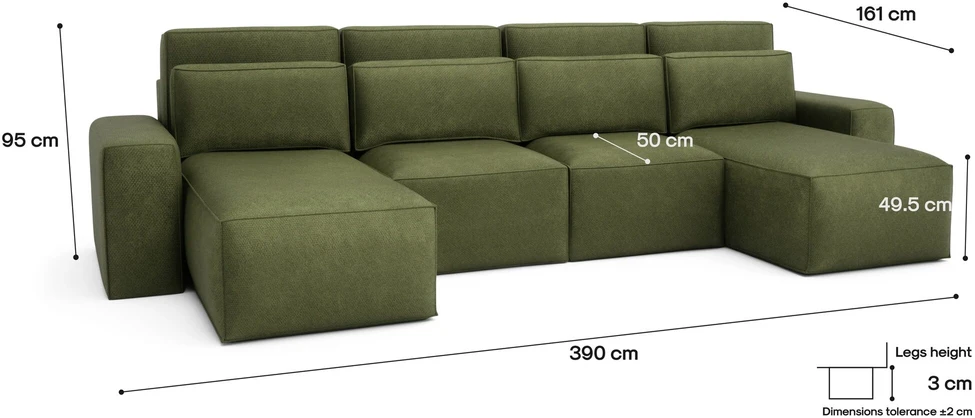 Citysofa U formos kampinė sofa-lova Jordaan - Kaki