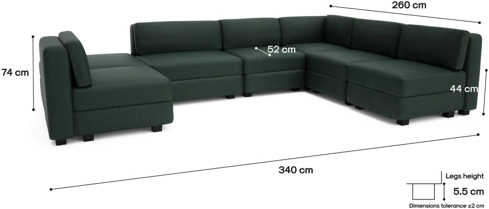 Citysofa U formos modulinė sofa GRACIA 160x340x230 cm - Žalia