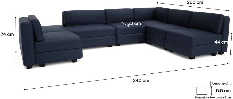 Citysofa U formos modulinė sofa GRACIA 160x340x230 cm - Tamsiai mėlyna