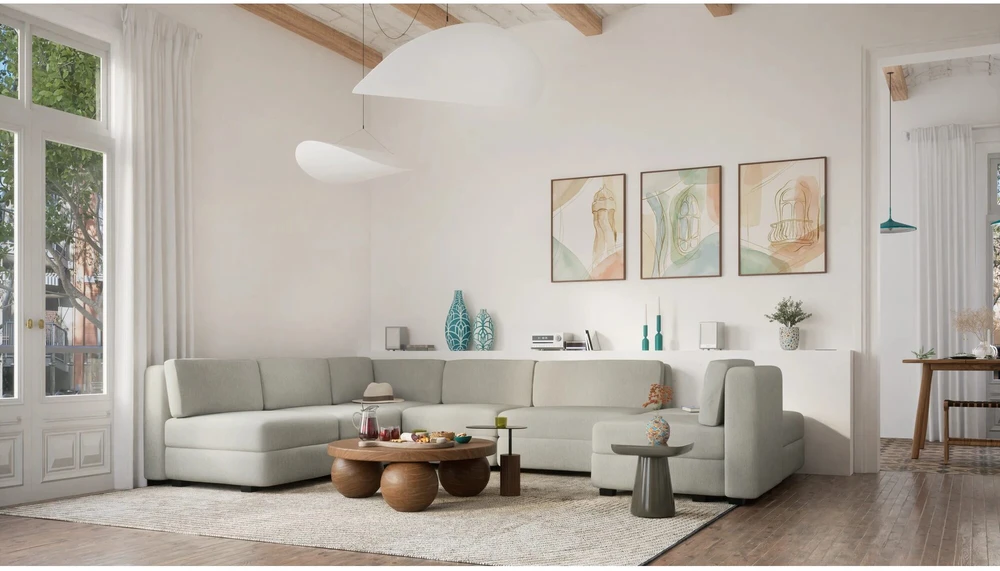 Citysofa U formos modulinė sofa GRACIA 160x340x230 cm - Smėlio pilka