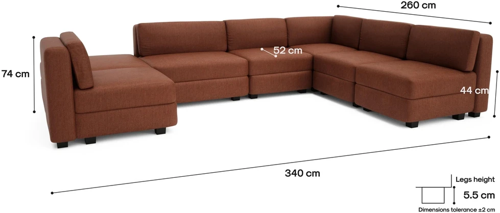 Citysofa U formos modulinė sofa GRACIA 160x340x230 cm - Terakota