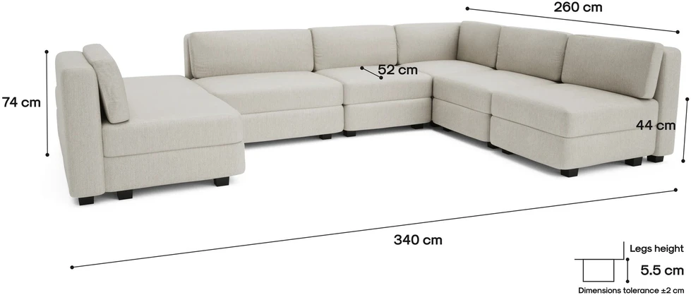 Citysofa U formos modulinė sofa GRACIA 160x340x230 cm - Kreminė smėlio