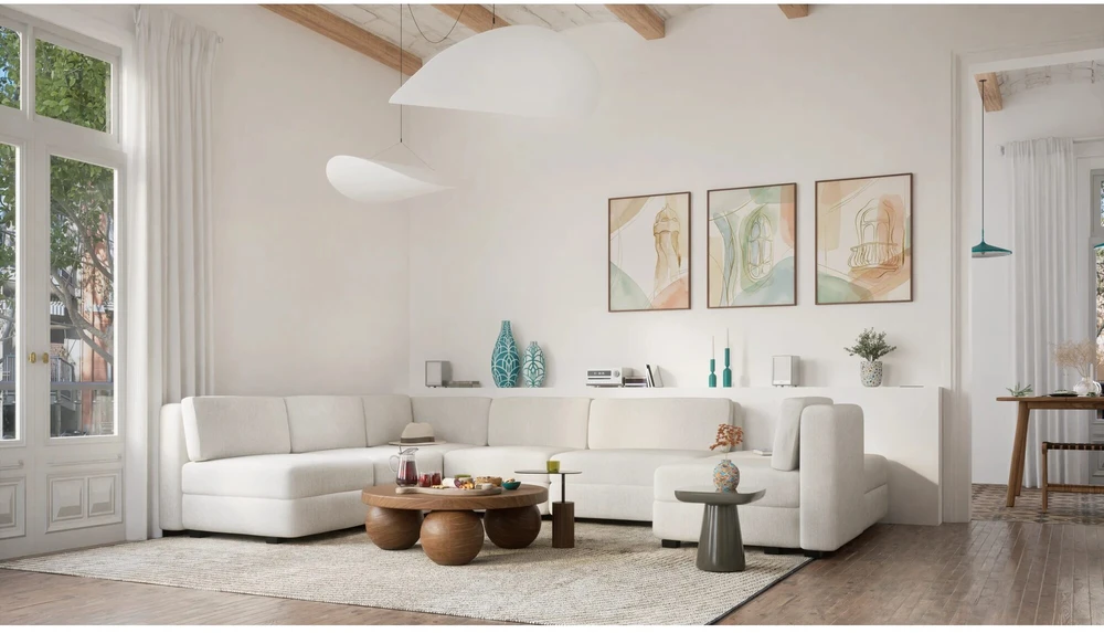 Citysofa U formos modulinė sofa GRACIA 160x340x230 cm - Kreminė smėlio