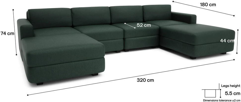 Citysofa U formos modulinė sofa GRACIA 180x320x180 cm - Žalia