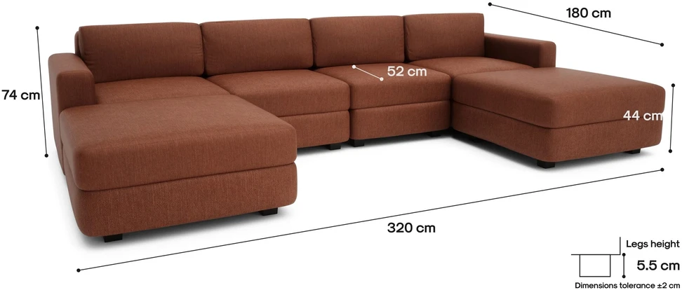 Citysofa U formos modulinė sofa GRACIA 180x320x180 cm - Terakota
