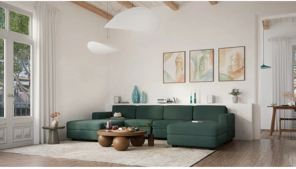 Citysofa U formos modulinė sofa GRACIA 180x320x180 cm - Žalia
