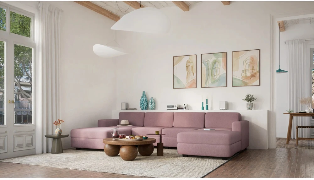 Citysofa U formos modulinė sofa GRACIA 180x320x180 cm - Dulsvai rožinė