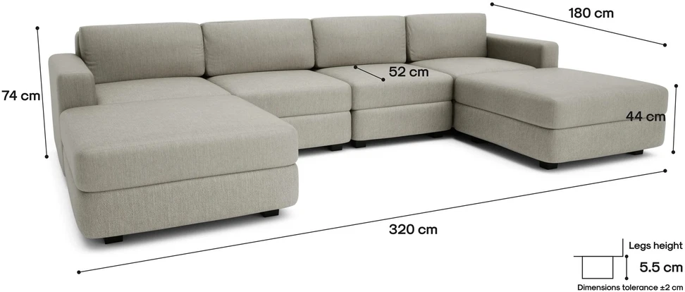 Citysofa U formos modulinė sofa GRACIA 180x320x180 cm - Smėlio pilka