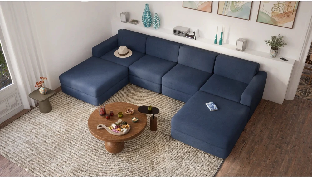 Citysofa U formos modulinė sofa GRACIA 180x320x180 cm - Tamsiai mėlyna