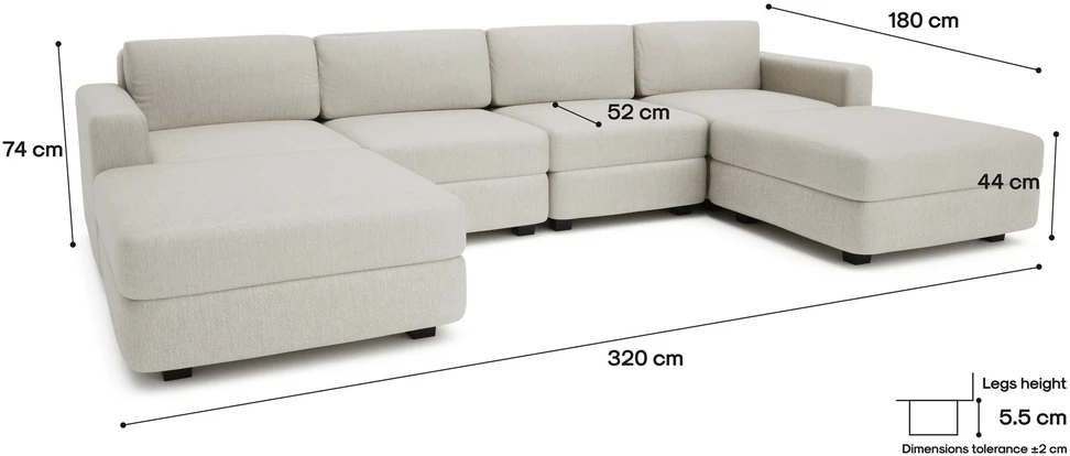 Citysofa U formos modulinė sofa GRACIA 180x320x180 cm - Kreminė smėlio