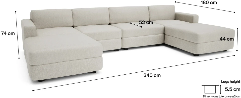 Citysofa U formos modulinė sofa GRACIA 180x340x180 cm - Kreminė smėlio
