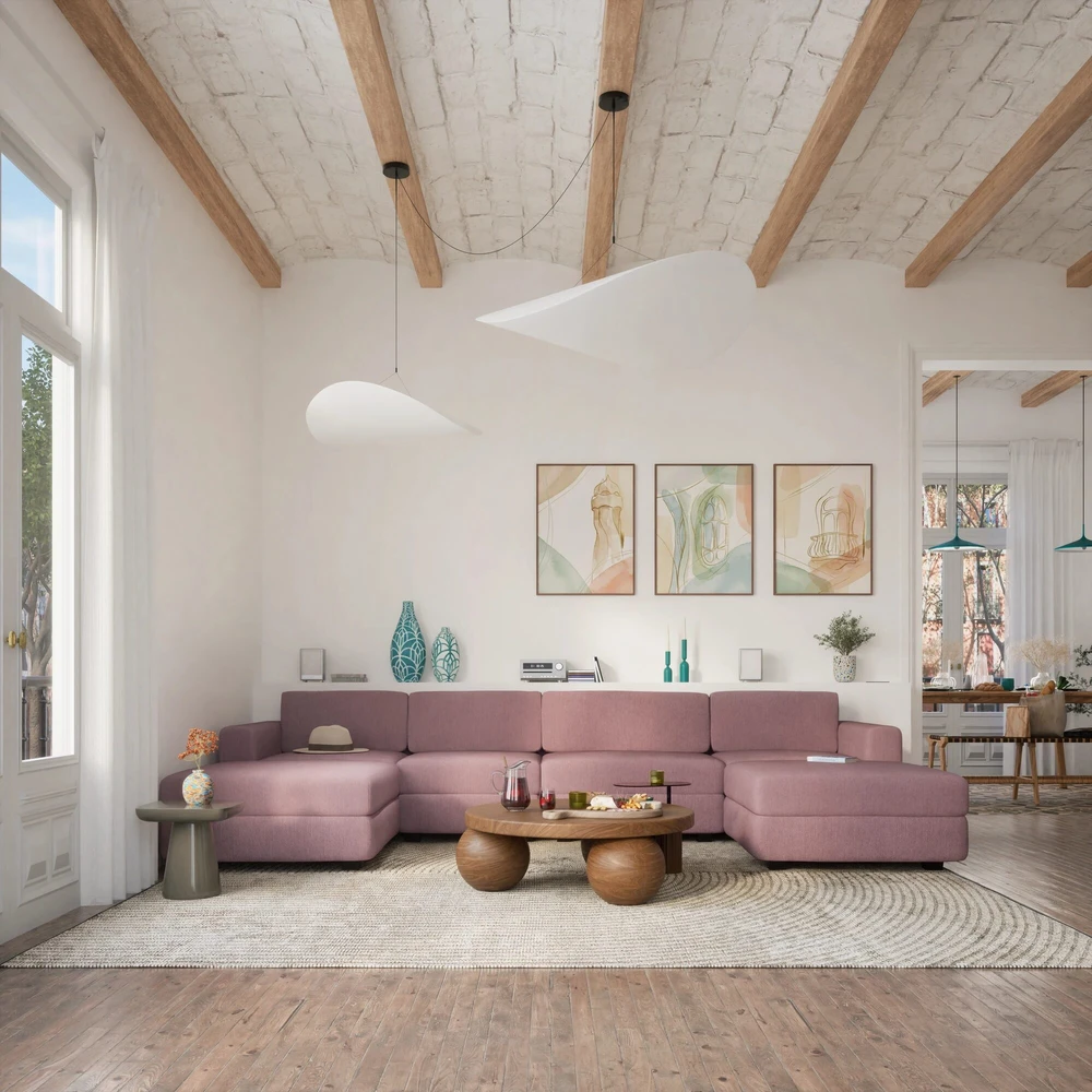 Citysofa U formos modulinė sofa GRACIA 180x340x180 cm - Dulsvai rožinė